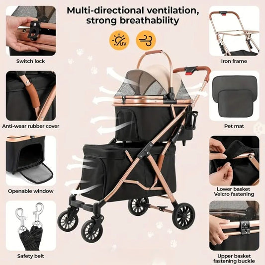 2-tier Dog Stroller 4in1